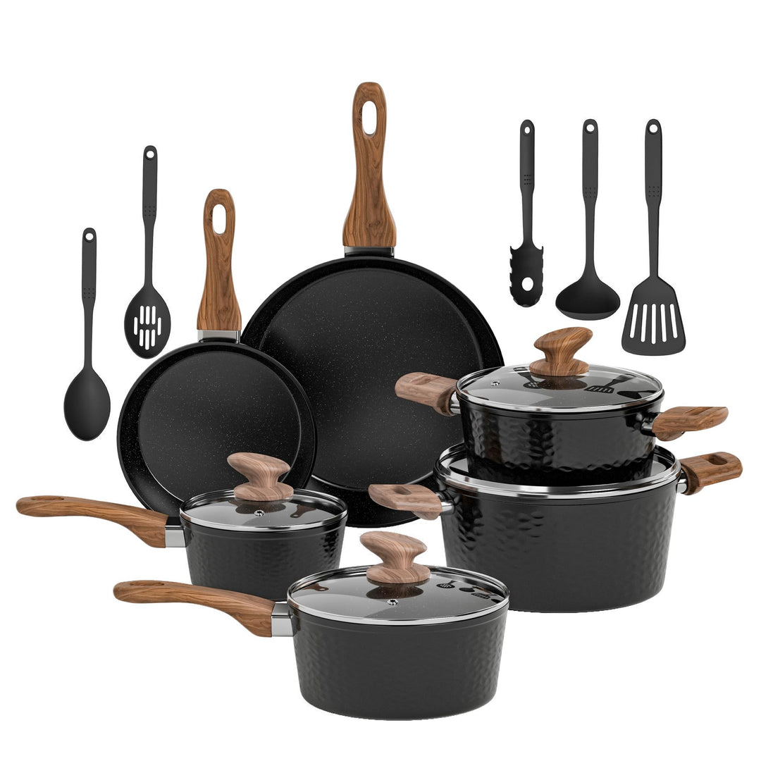 Kitchen Academy Topfset Antihaft Granit Beschichteter, Topf Induktion Schwarz Töpfe Set Pfannenset 1