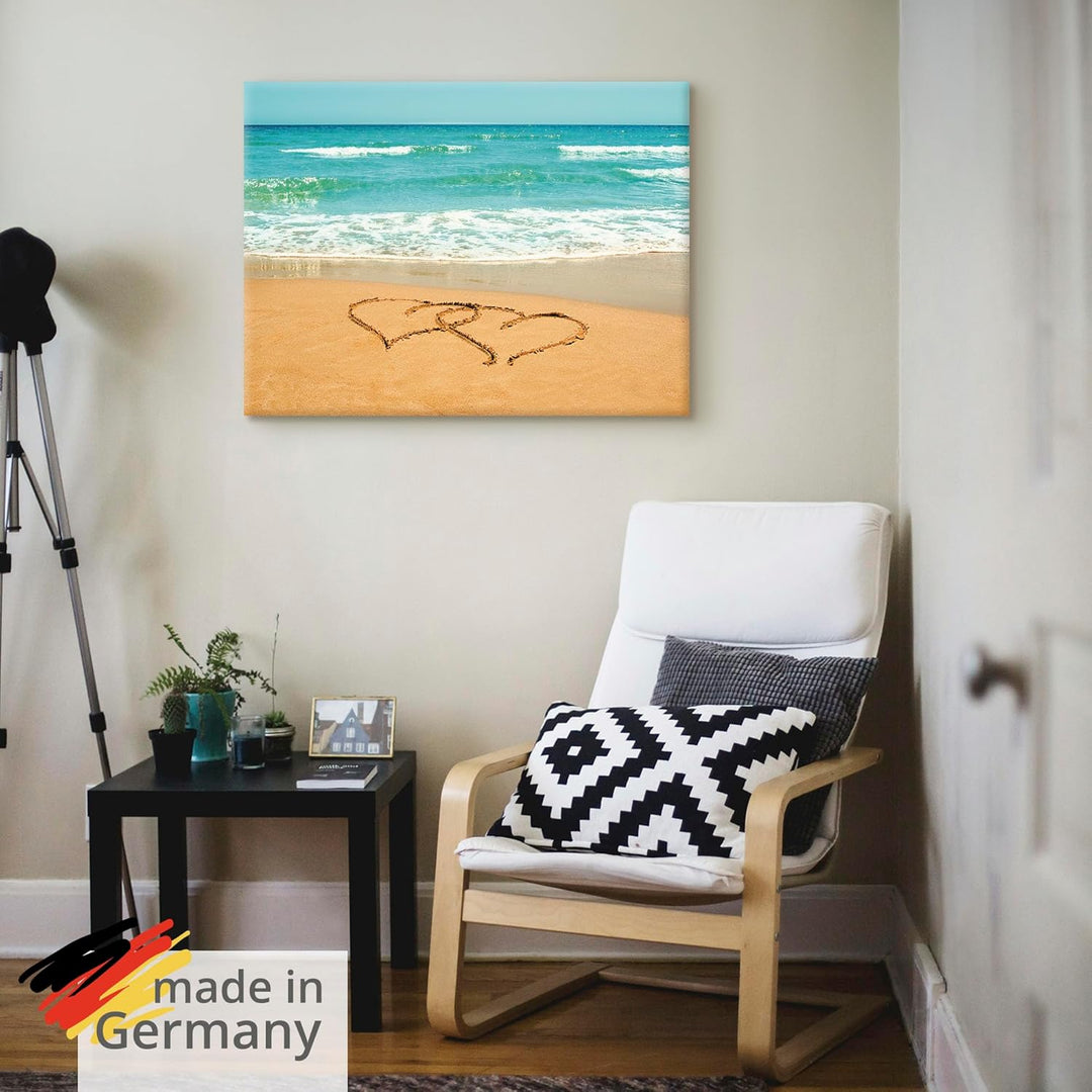 ARTland Leinwandbilder Wandbild Bild auf Leinwand 80x60 cm Landschaften Strand T5OB Herzen im Sand 8