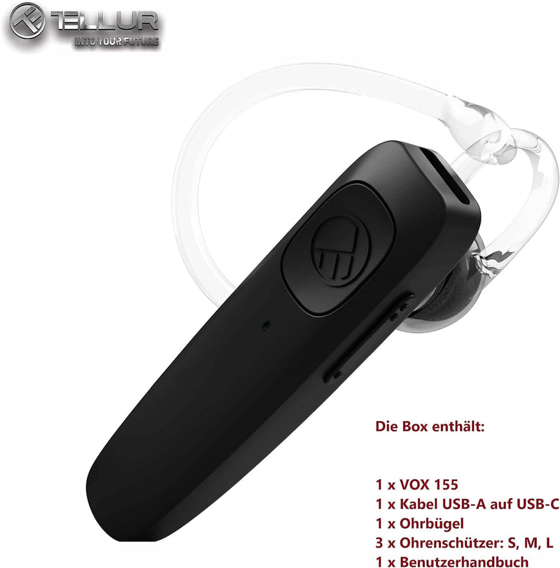 TELLUR VOX 155 Headset Bluetooth Handy, Headset für Handys USB-C, Multipoint-Zwei verbundene Geräte