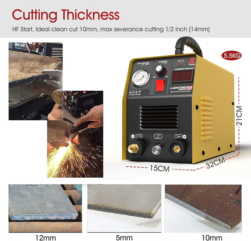 SUSEMSE Plasmaschneider 55 Ampere IGBT Inverter Plasma Cutter CUT55 Plasma Schweissgerät (DC, 230V,