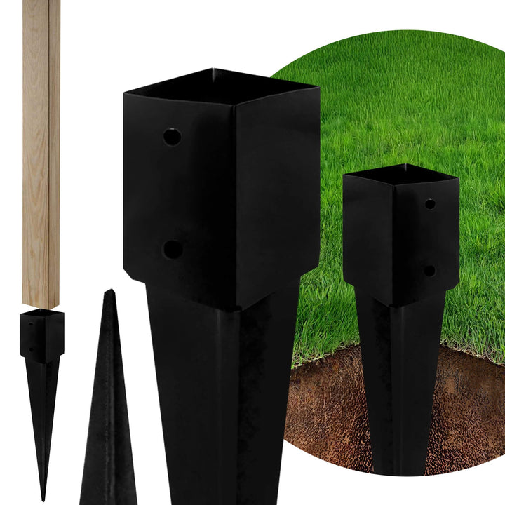 ADGO - 4er Set - Einschlagbodenhülse, Pfostenträger für Holzpfosten - 120x750mm - Quadratische Basis