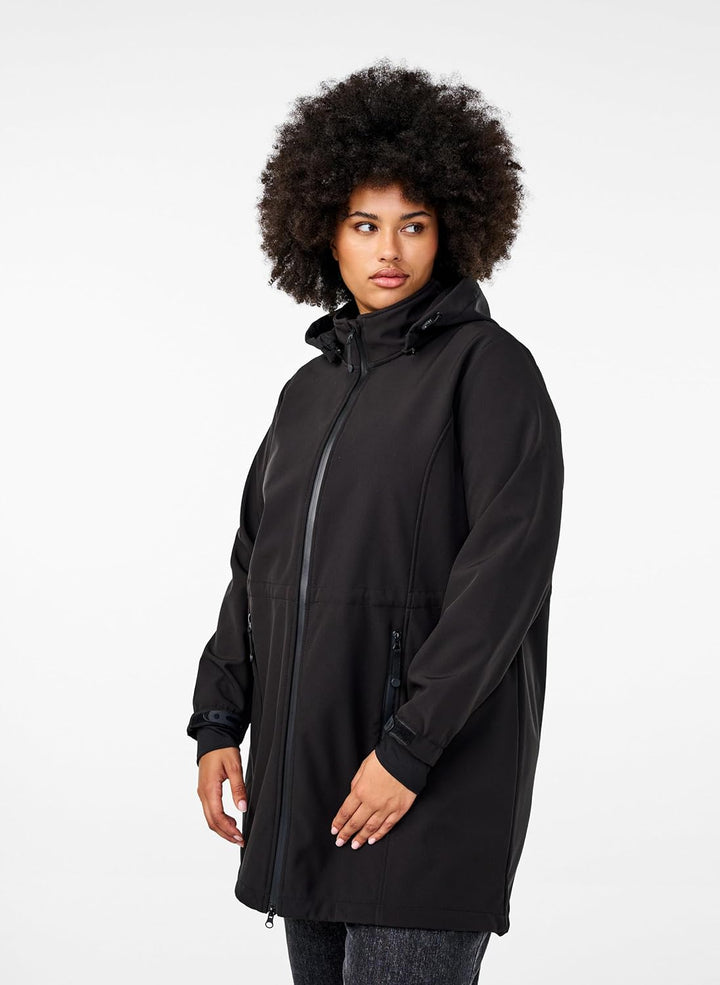 Zizzi Damen Grosse Grössen Jacke Softshell Kapuze Gr 54-56 Schwarz, 54-56 Schwarz