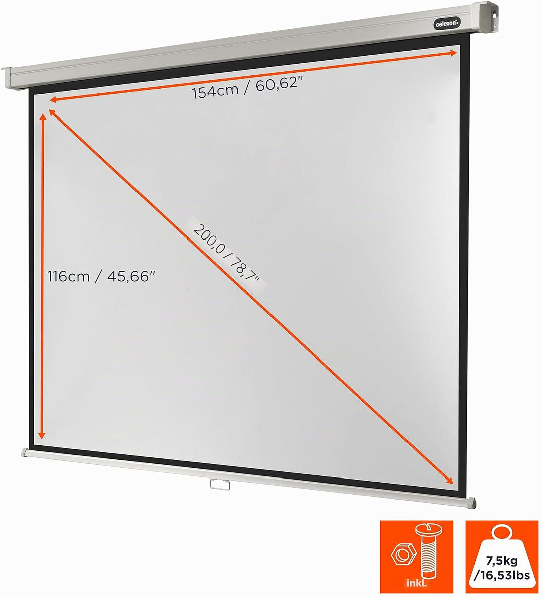 celexon Professional Rollo-Leinwand 75" | 160x120 cm 4:3 | manuell ausziehbare 4K, Full-HD Beamer-Le