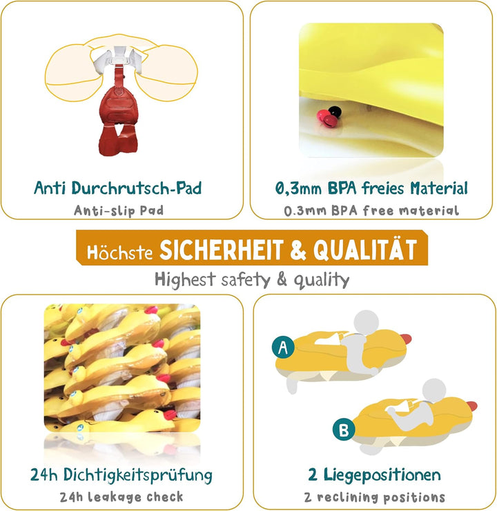 EDWEKIN® Einzigartiger Baby Schwimmtrainer mit abnehmbarem Sonnendach, Ente Schwimmring Baby, Baby S