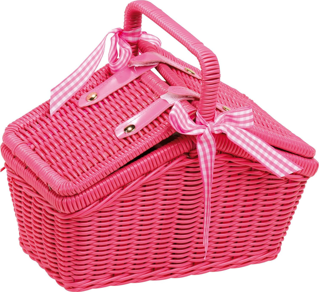 small foot Picknickkorb "Bunte Blumen" aus Rattan in Pink, mit Blechgeschirr in Blumenmuster, 20-tlg