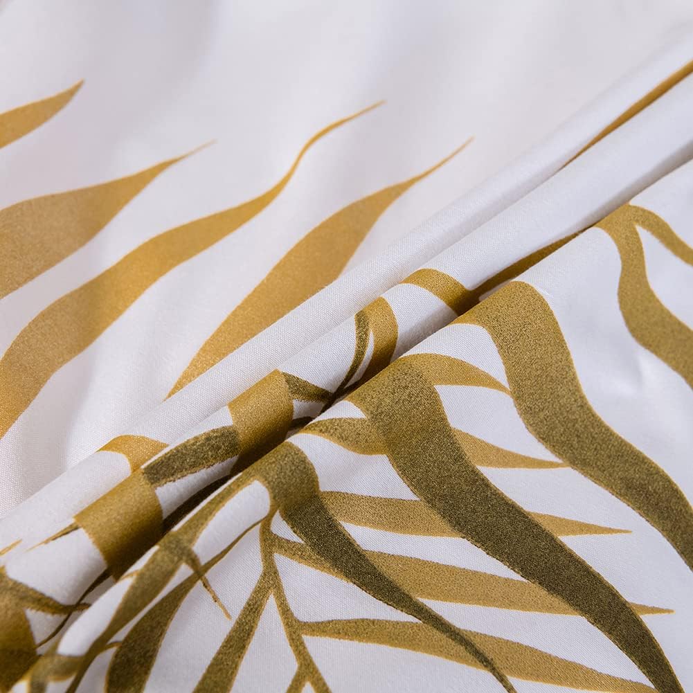 Nayoroom Bettwäsche 200x200 Weiss Gold Blätter Muster Bettbezug 3 Teilig Microfaser Botanisch Palmen