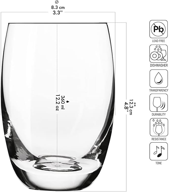 KROSNO Wassergläser Saftgläser Trinkgläser | Set von 12 | 360 ML | Elite Kollektion | Perfekt für zu