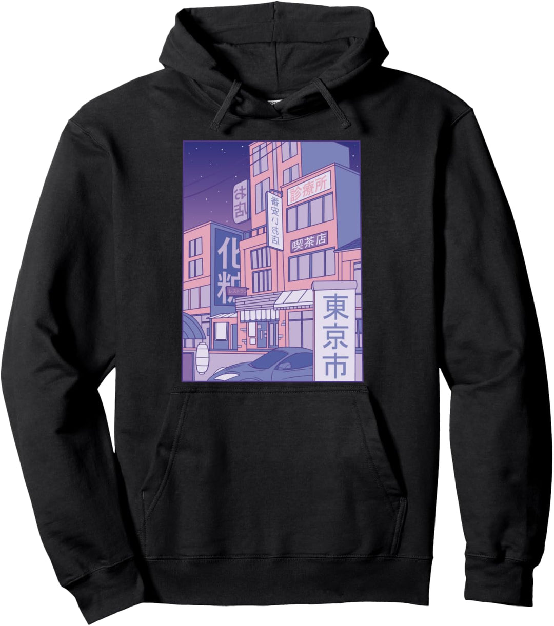 Japanische Stadt Vaporwave Pastellbau Pullover Hoodie