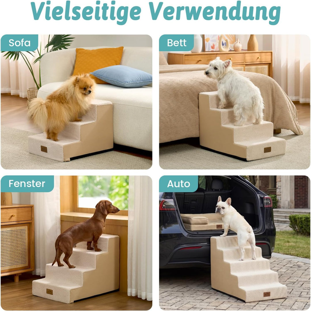 COZY KISS Hundetreppe für Kleine Hunde, 4 Stufen Haustiertreppe für Bett Couch Auto, 45cm Hoch Hochd