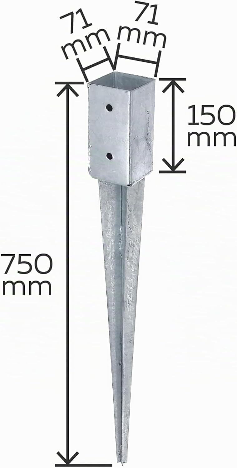 Alberts 211271 Einschlag-Bodenhülse | für Vierkantholzpfosten | feuerverzinkt | 71 x 71 mm | Gesamtl