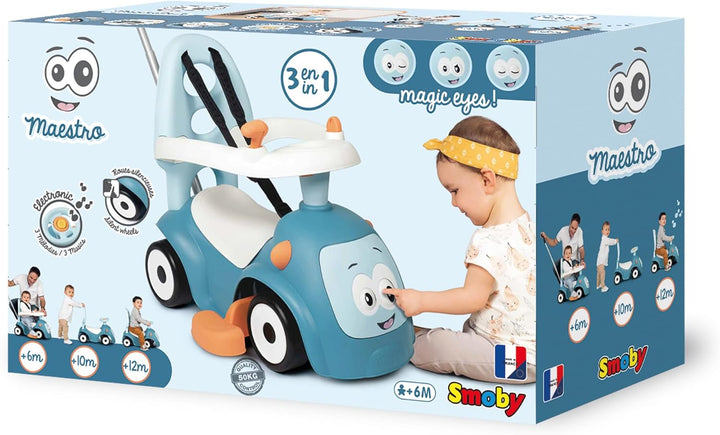 Smoby - Maestro Balade Blau - Komfortables Rutscherfahrzeug mit 3 Verwendungsfunktionen, Schiebewage