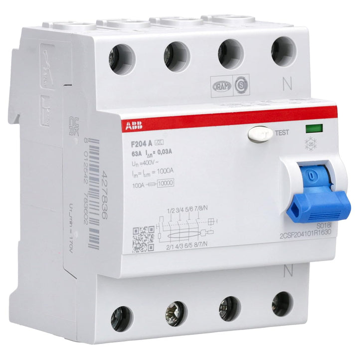 ABB F200 RCCB, 4-polig, 63A, 30mA Typ A CE 230V ac Einzelpack Single, Einzelpack Single