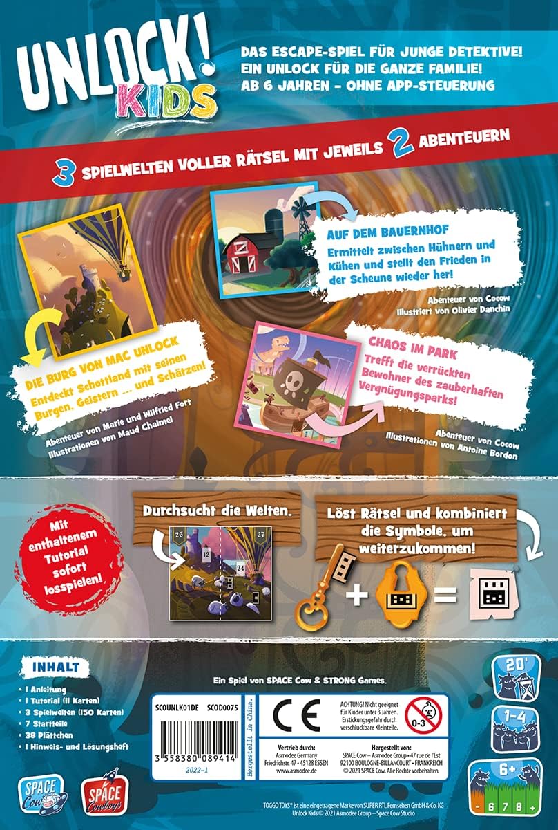 Asmodee, Unlock! Kids, Kinderspiel, Rätselspiel, 1-4 Spieler, Ab 6+ Jahren, 20+ Minuten, Deutsch a.