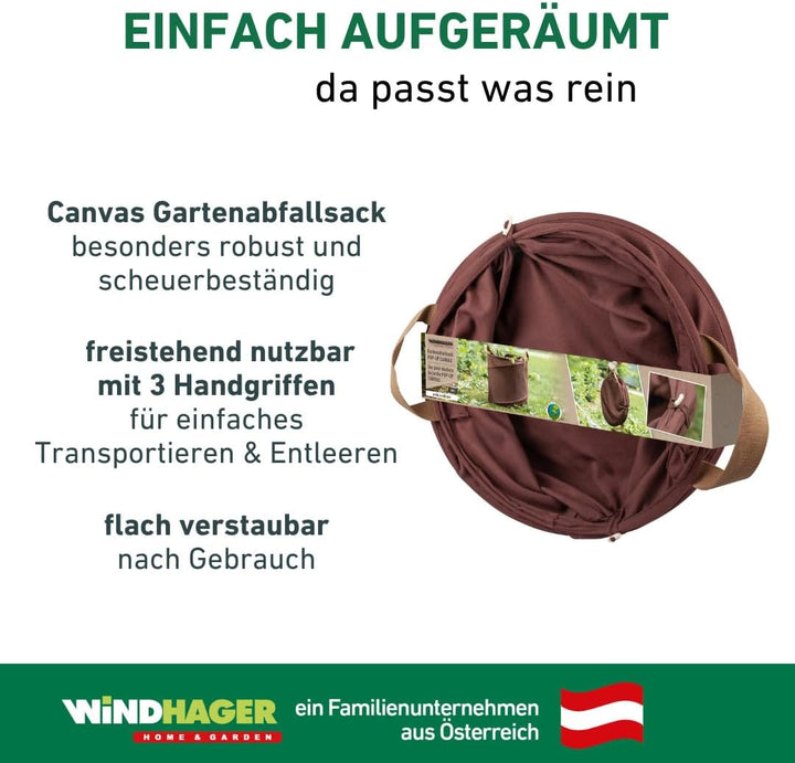 Windhager Gartenabfallsack Pop-Up CANVAS, Gartensack, Laubsack selbstaufstellend, Grünschnitt-Sack,