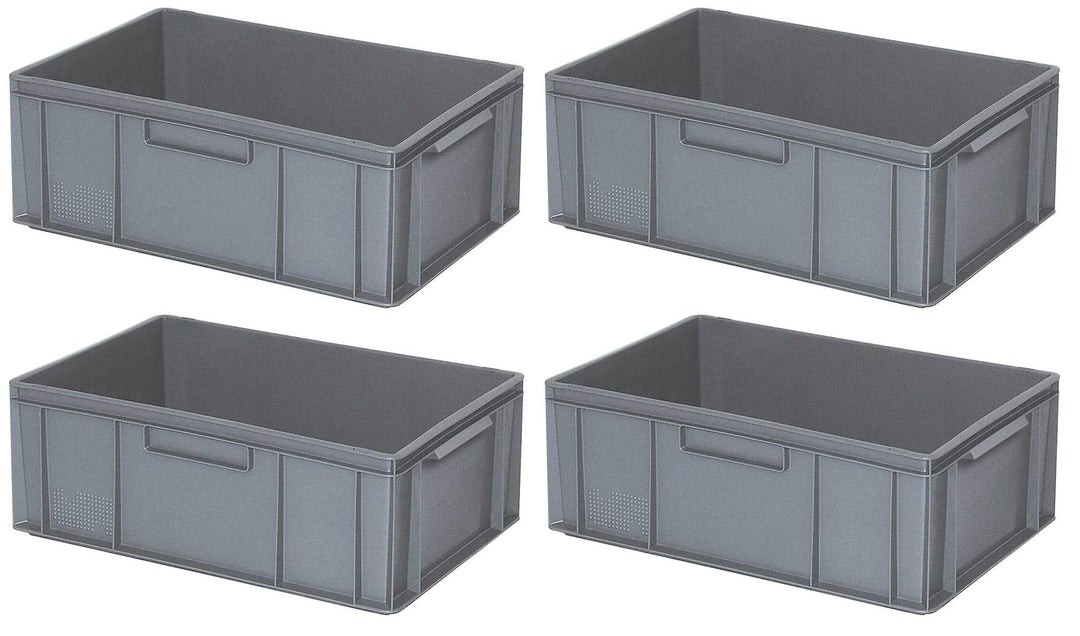 BRB 4x Eurobehälter mit 2 Griffleisten, LxBxH 600x400x220 mm, 43 Liter, grau