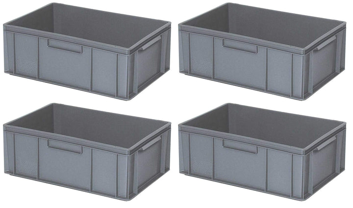 BRB 4x Eurobehälter mit 2 Griffleisten, LxBxH 600x400x220 mm, 43 Liter, grau
