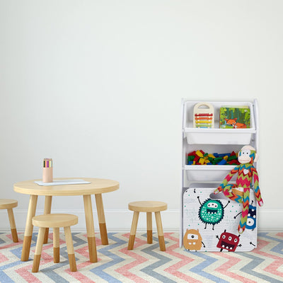 Relaxdays Kinderregal mit 3 Boxen, Monster-Motiv, Kiste mit Rollen, HBT: 80,5x42,5x30 cm, schmales S