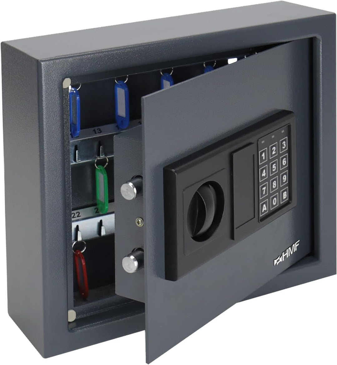 HMF 2030-11 Schlüsseltresor mit Elektronikschloss | 30 Haken | 30 x 28 x 10 cm | Anthrazit, 30 Haken