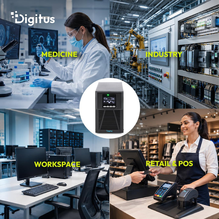 DIGITUS OnLine USV-System – 1 kVA 1 kW – 4X IEC C13 Steckdosen – Tower | Unterbrechungsfreie Stromve