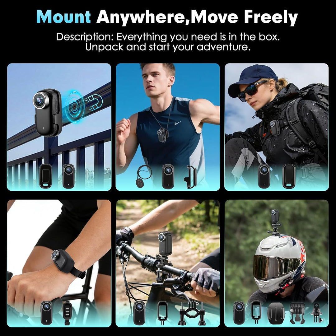 Mini Action Cam 4K wasserdicht 30M 180min Akku Body Cam Fahrrad | 4K Sensor, EIS Stabilisierung, 1,4