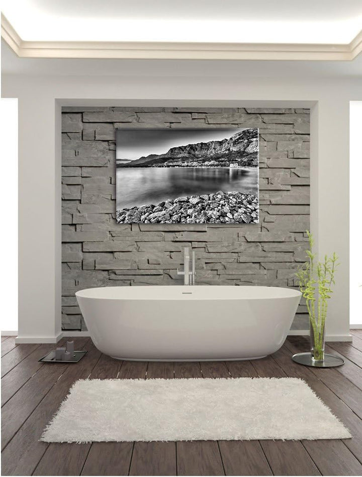 Pixxprint Meer an Traumstadt / 100x70cm Leinwandbild bespannt auf Holzrahmen/Wandbild Kunstdruck Dek