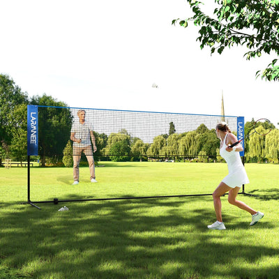 LARMNEE Badmintonnetz, Tennisnetz, 300cm|400cm|500cm Federballnetz höhenverstellbar, Set bestehend a