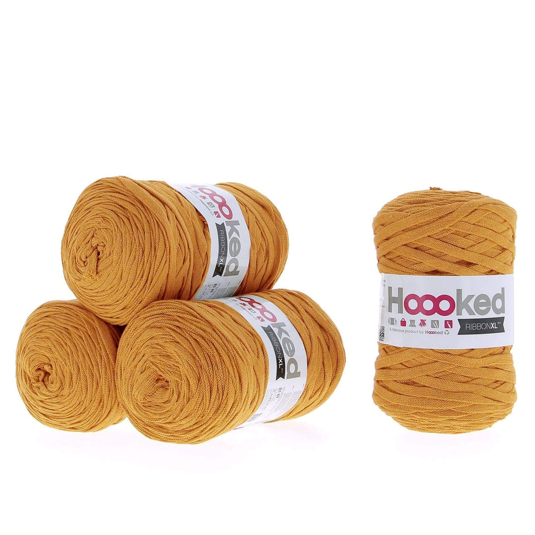 Hoooked Ribbon XL Bändchengarn Sparset aus 4 Rollen Wahl (Harvest Ocre), Harvest Ocre