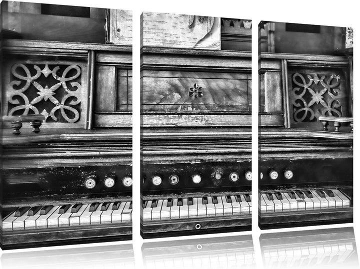 Pixxprint Monocrome, altes Klavier schwarz-Weiss 3-Teiler Leinwandbild 120x80 Bild auf Leinwand