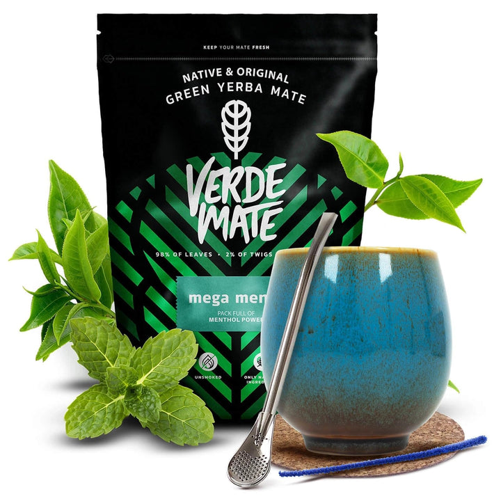 Mate Tee Set Verde Mate Mega Menta 500g - mit Mate Becher 220ml, Bombilla und Zubehör - Brasilien Ye