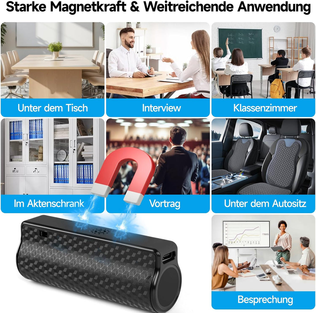 Digitale Diktiergerät, 64GB Magnet Mini Aufnahmegerät mit 30 Tage Daueraufnahme Abhörgerät Voice Rec