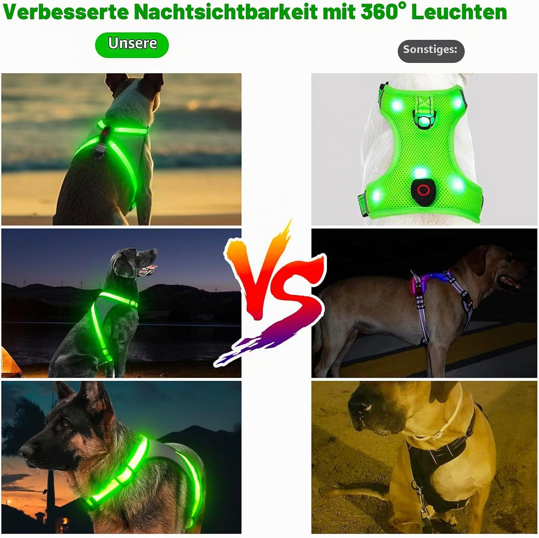 Visinite Led Hundegeschirr mit Licht, Hundegeschirr Leuchtend Aufladbar, 2 Beleuchtungsmodi Leuchtge