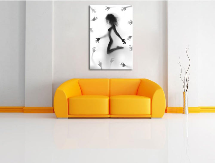 Pixxprint Schatten Einer Frau als Leinwandbild/Grösse: 100x70 cm/Wandbild/Kunstdruck/fertig bespannt