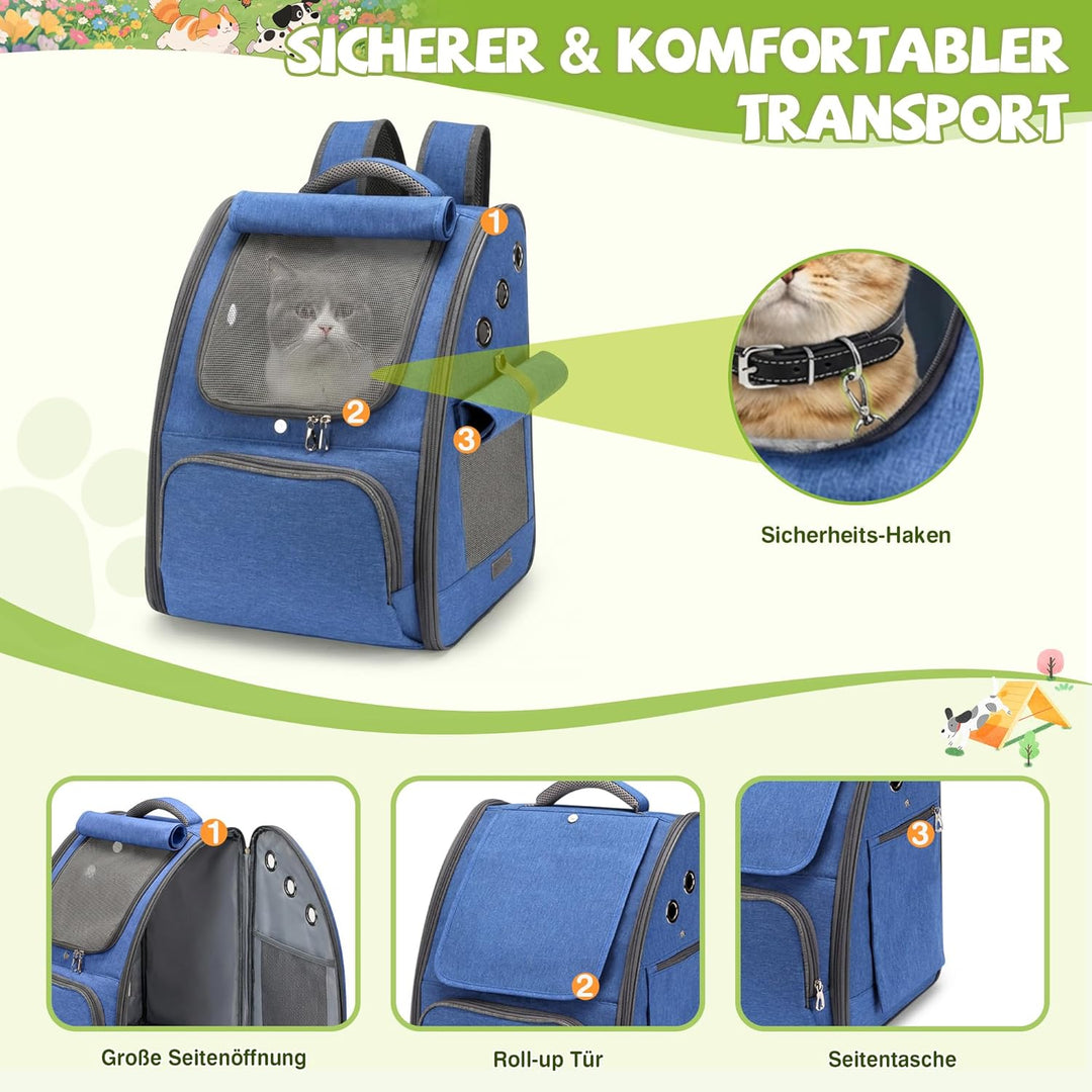 ALLSOPETS Katzenrucksack, Faltbarer Atmungsaktiver Hunderucksack mit Sonnenschutz für Klein Hunde un