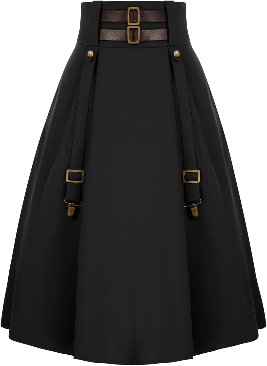 SCARLET DARKNESS Damen Mittelalter Rock Steampunk Knielang mit Schnalle und Riemen Gothic Rock Pirat