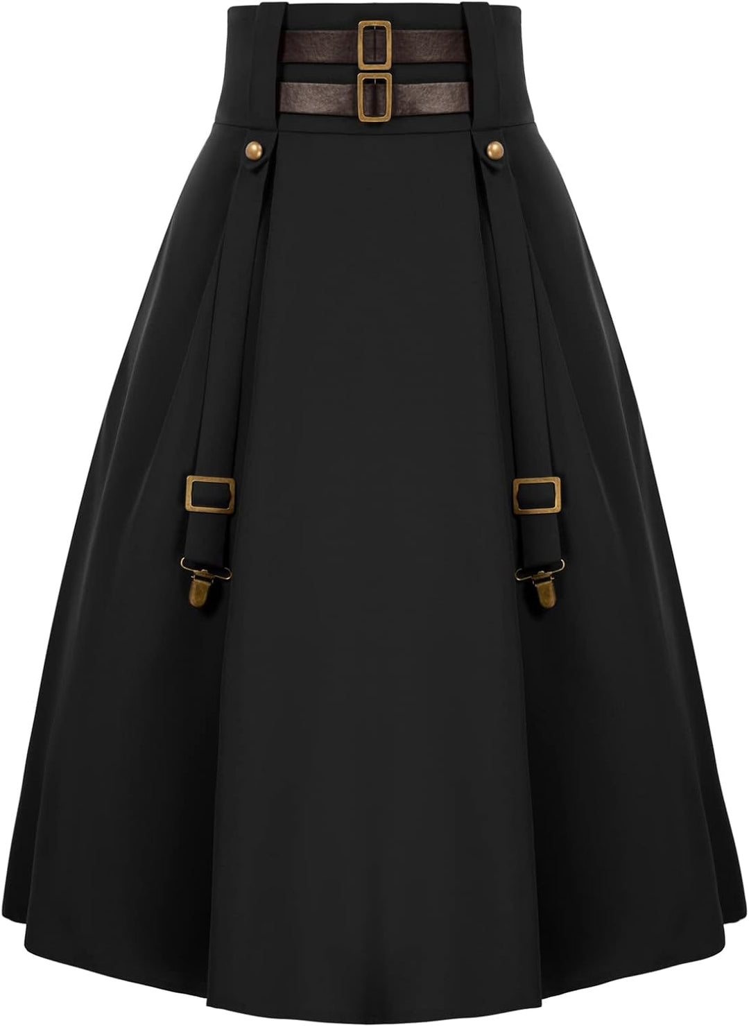 SCARLET DARKNESS Damen Mittelalter Rock Steampunk Knielang mit Schnalle und Riemen Gothic Rock Pirat