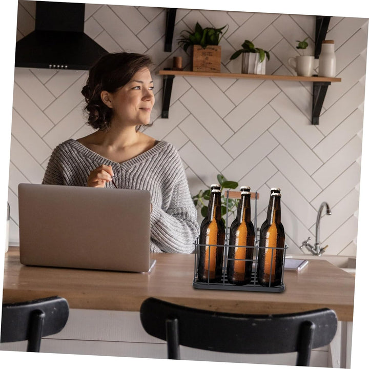 YARNOW Flaschenträger Metall 6 Flasche Flaschenhalter Flaschenkorb Bierkasten Bier Rack mit Holz Hal