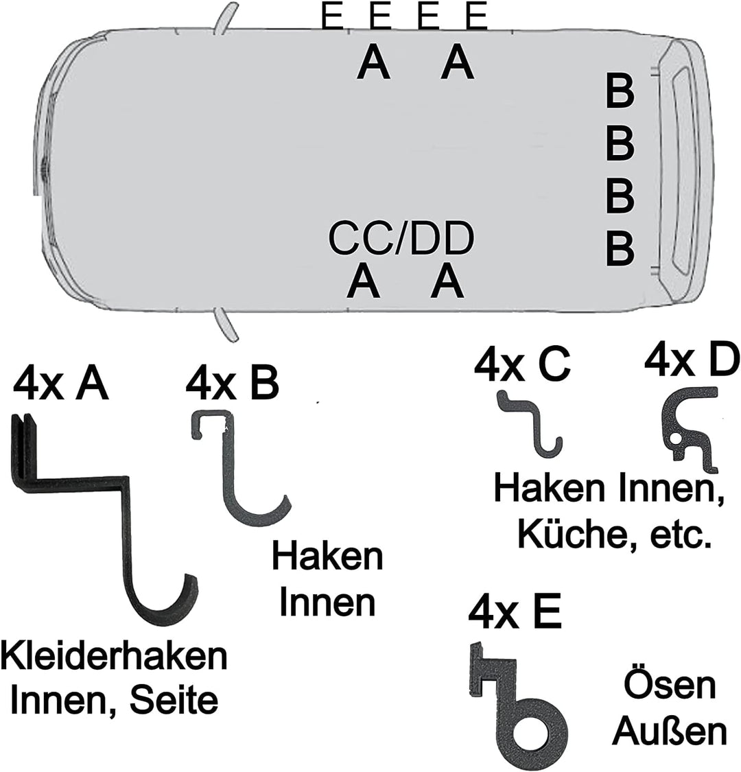 ULROAD 20 Haken für VW T5 T6 T6.1 California Bulli Ösen Kleiderhaken Küche Aufhängung Kederhaken Ked