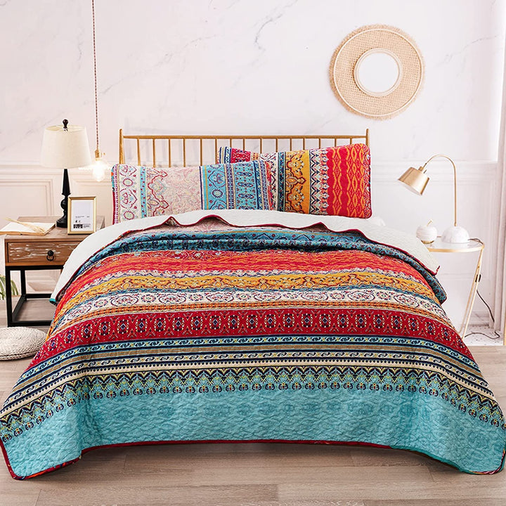 WONGS BEDDING Tagesdecke 200x220 Bettüberwurf Boho Decke Steppdecke 3 teilig Doppelbett Gesteppt Bet