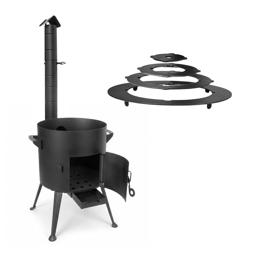 Ø36cm Uchag 2mm Stahl mit Abzugsrohr Utschak-Ofen Adapter-Ringe Utschag Feldküche Feuerstelle Campin