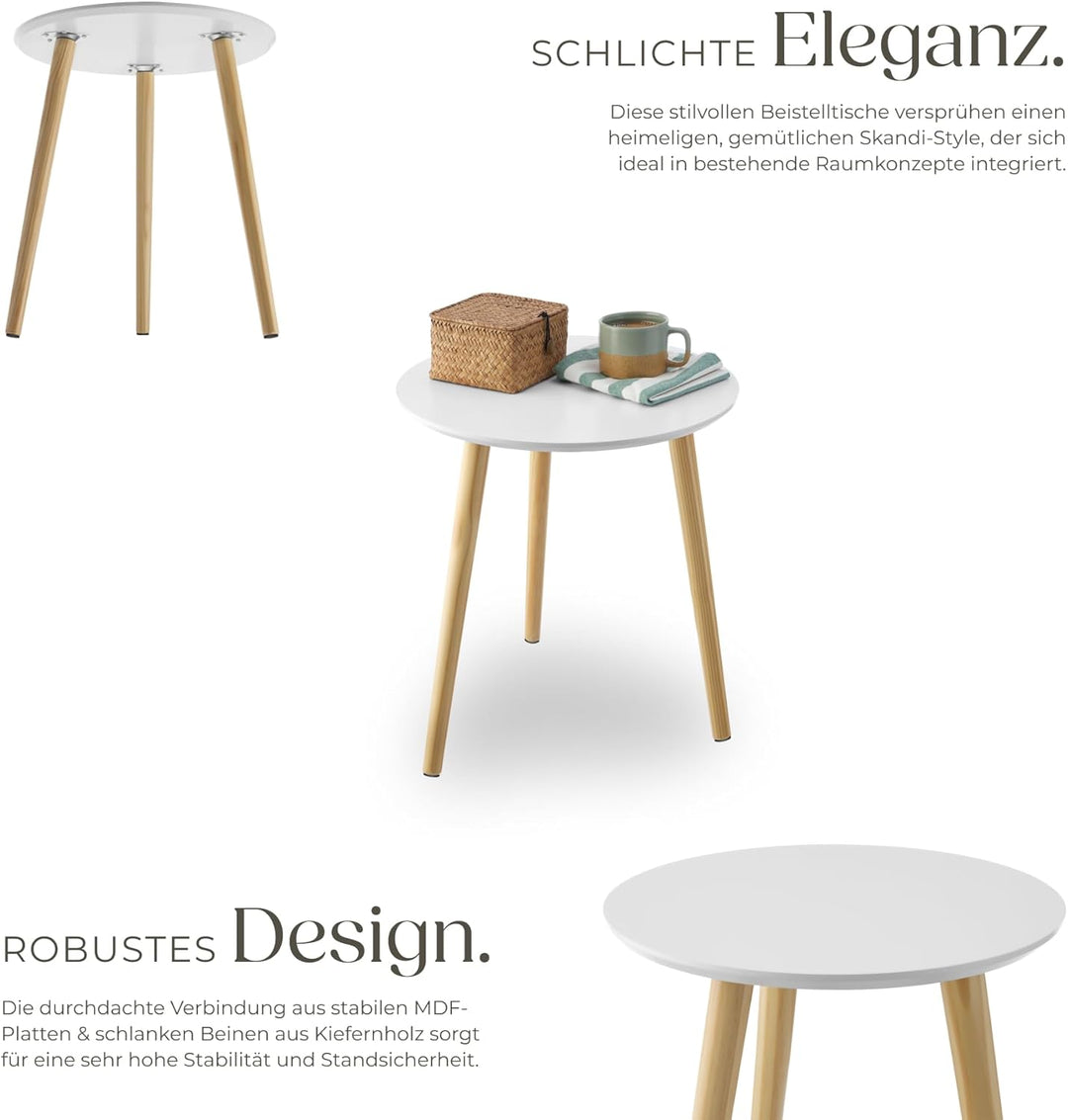 tectake® 2er Set Beistelltisch, Couchtisch Holz rund, Beistelltische als Tisch für Wohnzimmer, Jugen