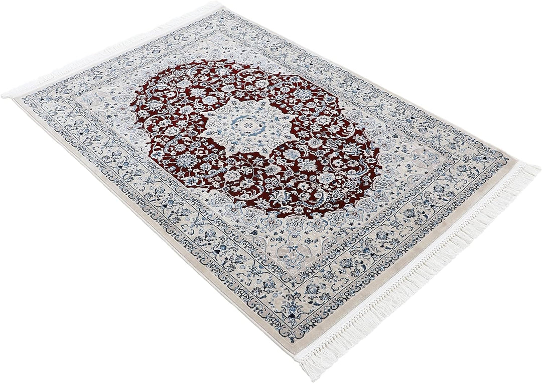carpetfine Orientteppich Nain Diane Rot 80x150 cm | Tradtioneller Teppich für Schlaf- und Wohnzimmer