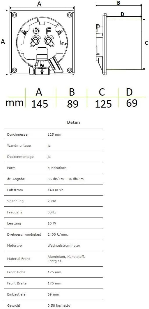 MKK - 18405-019 - Badlüfter Wohnraumlüfter Ventilator Wandlüfter Front wechselbar Ø 100 mm Ø 125 mm