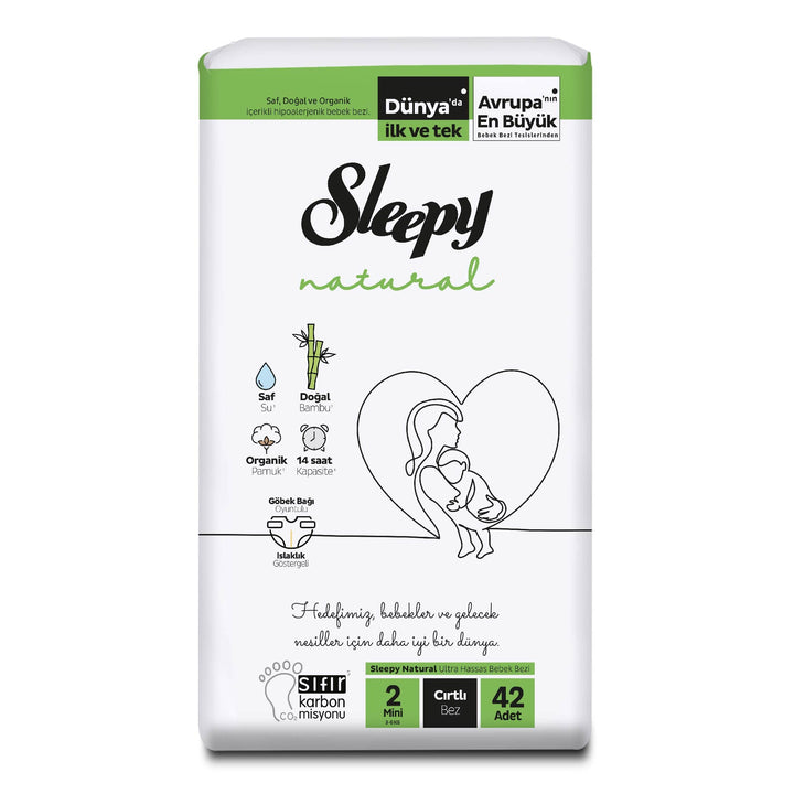Sleepy Natural Baby Windeln Grösse 2 (3-6 Kg) - MONATSBOX, Für Empfindliche Babys, 210 Stück (5 Pack