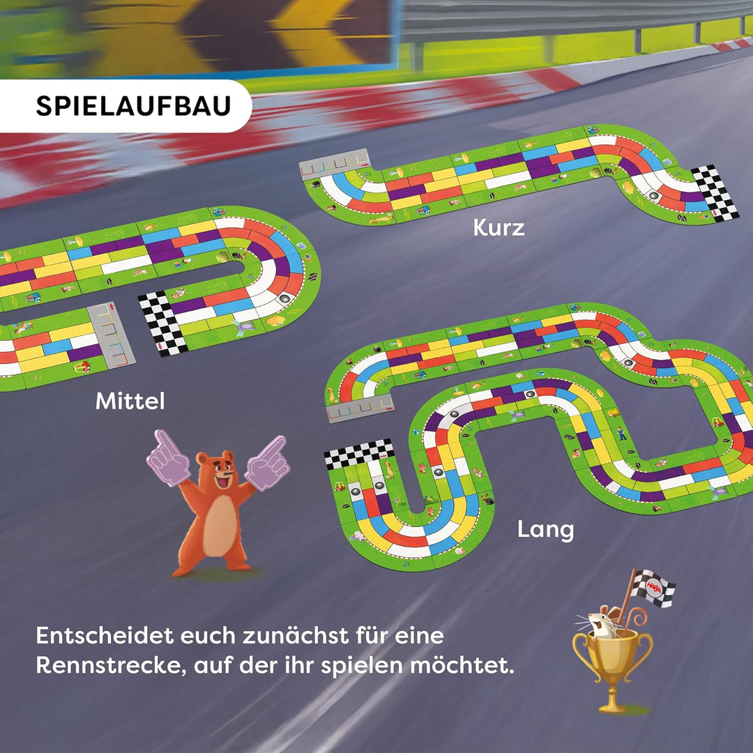 HABA Monza – Rasantes Brettspiel & Auto-Rennspiel für Kinder ab 5 Jahren – Mit 6 bunten Holzautos &