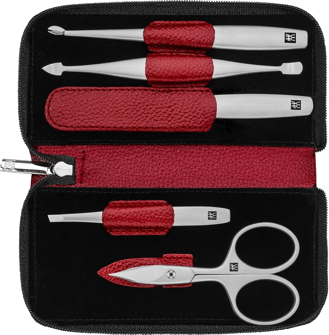 ZWILLING Maniküre Pflege Set, 5-teilig, Asian Competence, Leder, Geschenkset, Premium, Rot