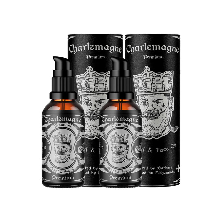 Charlemagne Bartöl 2er Set - 2 x 30ml, Vegan, Bartöl Leder Duft - Natürliches Bartpflege Set für Her
