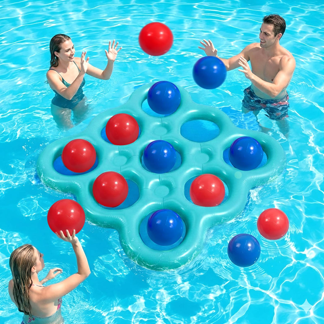 MoKo Tic-Tac-Toe Wasserspiel-Set für den Pool, Aufblasbare Pool-Schwimmhilfe mit 10 Bällen, Spiele f