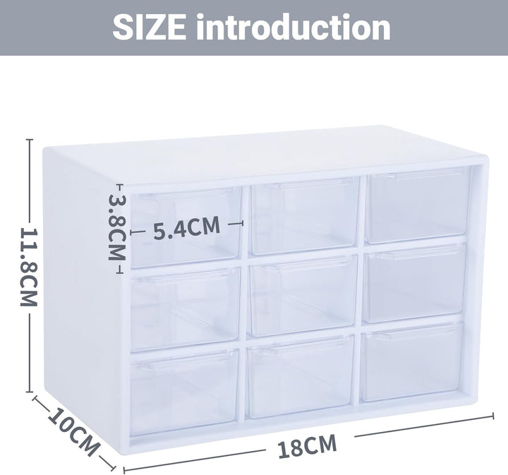 2 Stück Bastelbox Aufbewahrung mit 9 Schubladen - Mini Schubladen Organizer, 18×11.8×10 cm, zum Aufh