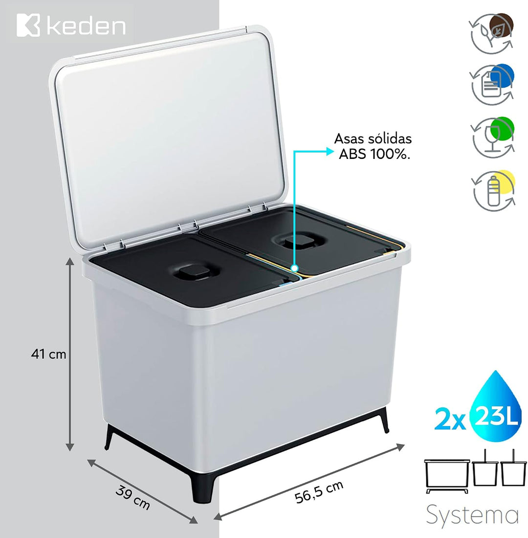 Recycling-Sortiersystem 2x23L Farbe weiss KEDEN
