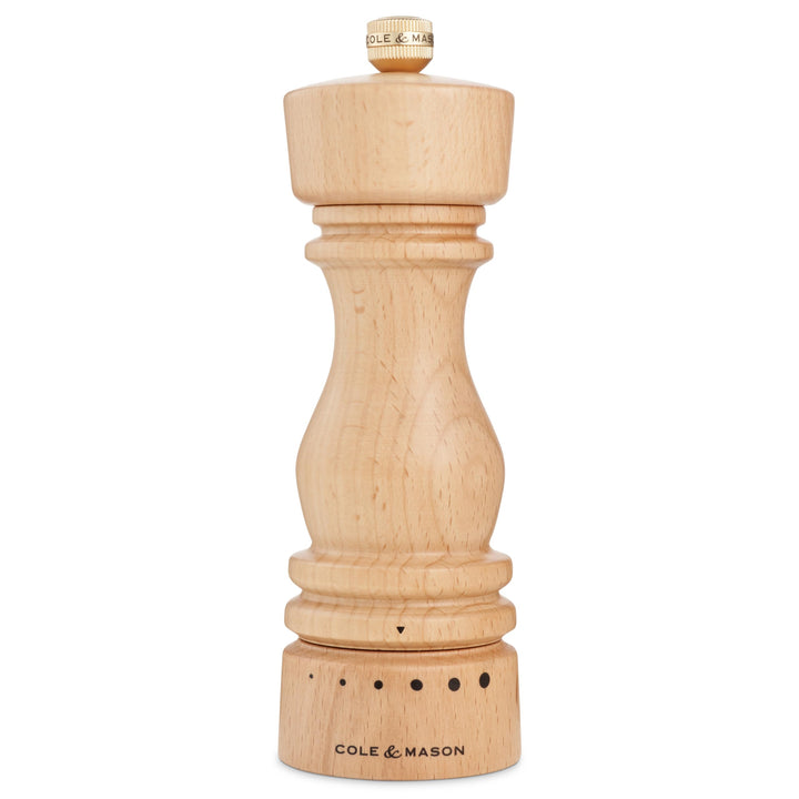 Cole & Mason London Pfeffermühle Holz 18 cm, Einstellbarem Mahlgrad, Precision+ Carbon-Mechanismus,